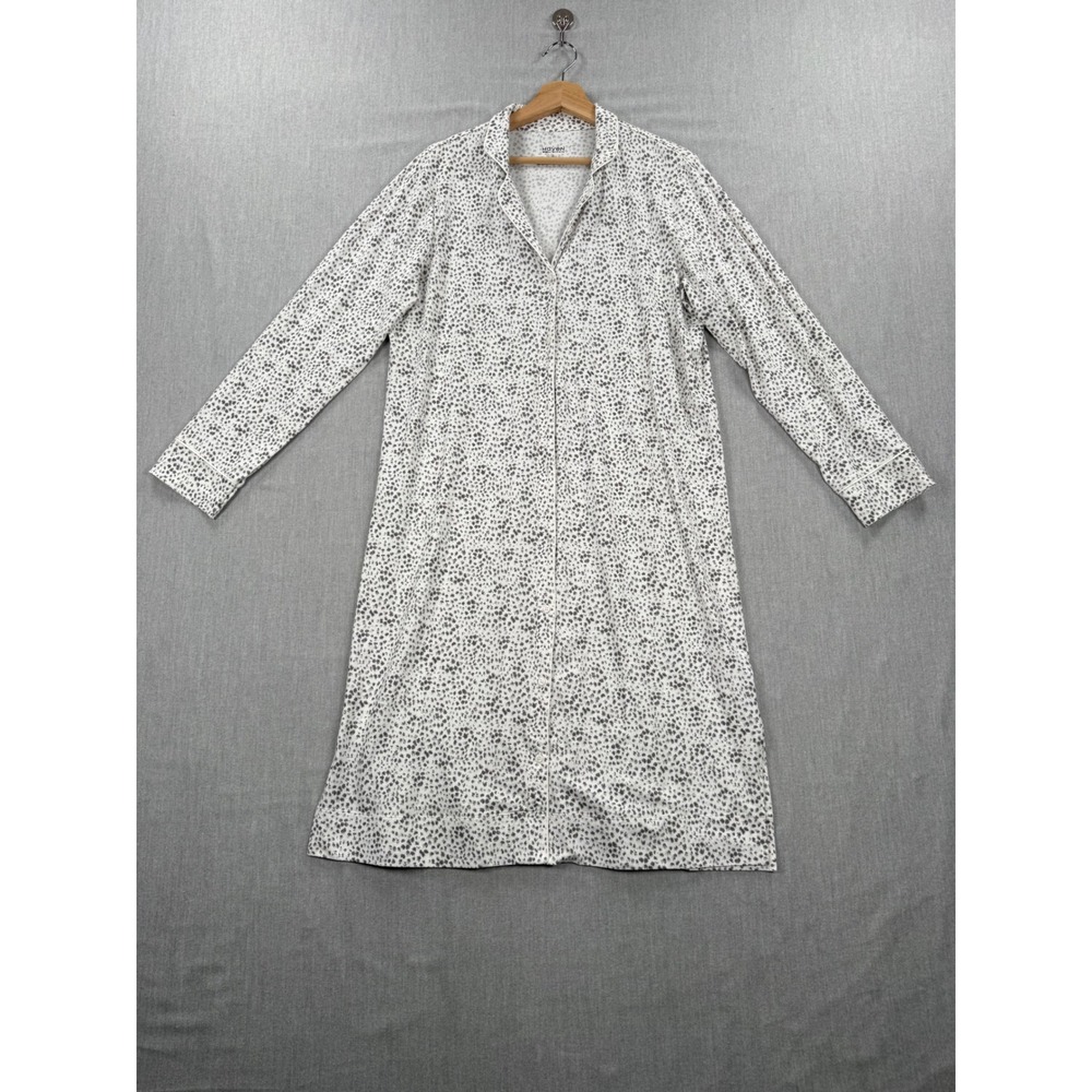 Haven Well Within Organic Cotton Animal Print Button Down Nightgown Gray White M
